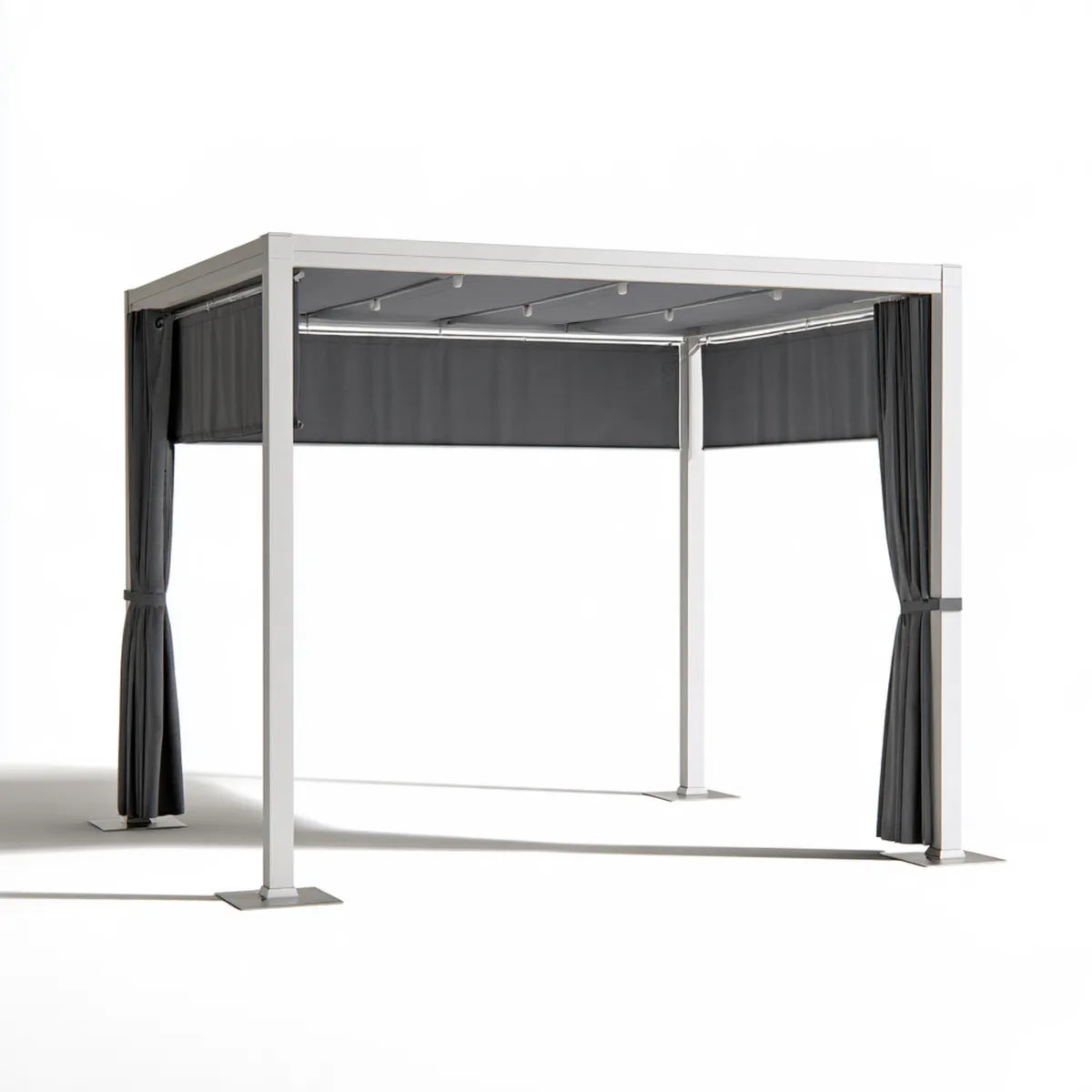 Outdoor 10 ft x 10 ft x 7.5 ft White Aluminum Pergola Gazebo with Gray Polyester Curtains