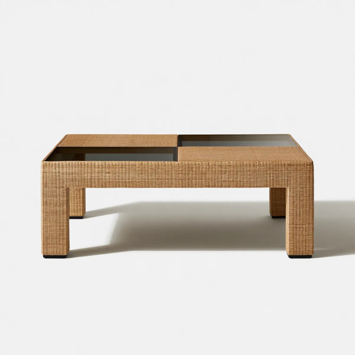 Outdoor Coffee Table, 120 x 70 x 45 cm, Natural PE Rattan with Smoked Glass Top