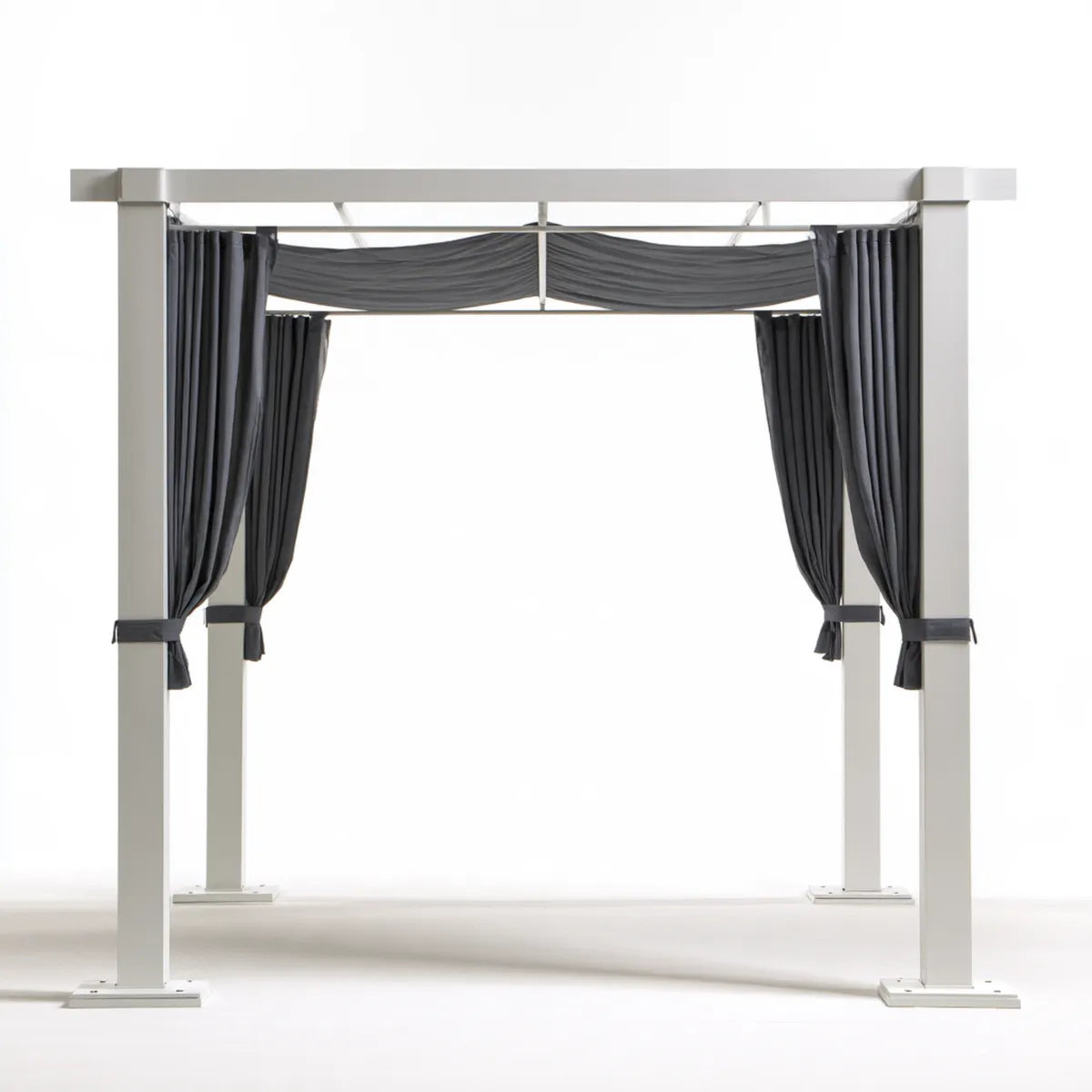 Outdoor 10 ft x 10 ft x 7.5 ft White Aluminum Pergola with Dark Gray Polyester Curtains and Canopy