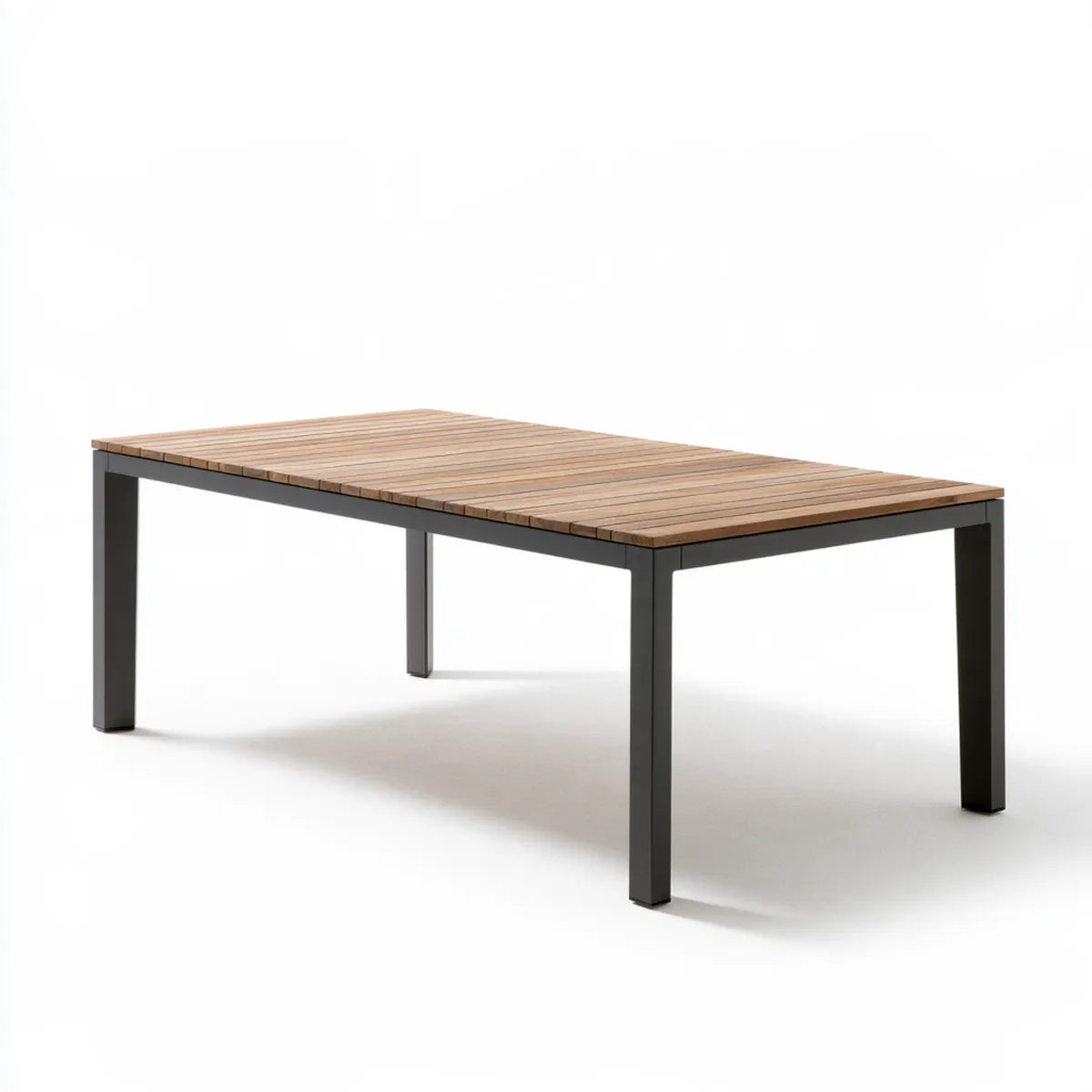 Outdoor Dining Table, 78.7 x 39.4 x 29.5 in, Natural Solid Acacia Wood Top and Black Aluminum Frame