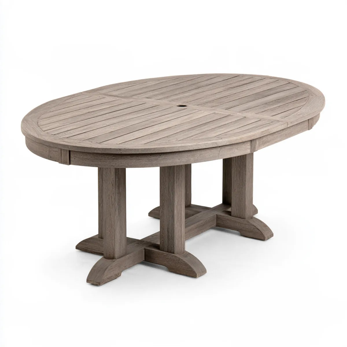 Outdoor Dining Table, 72 x 42 x 30 in, Gray Solid Teak Wood Oval Table