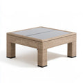 Outdoor Wicker Coffee Table, 100 x 100 x 45 cm, Beige PE Rattan with Tempered Glass Top