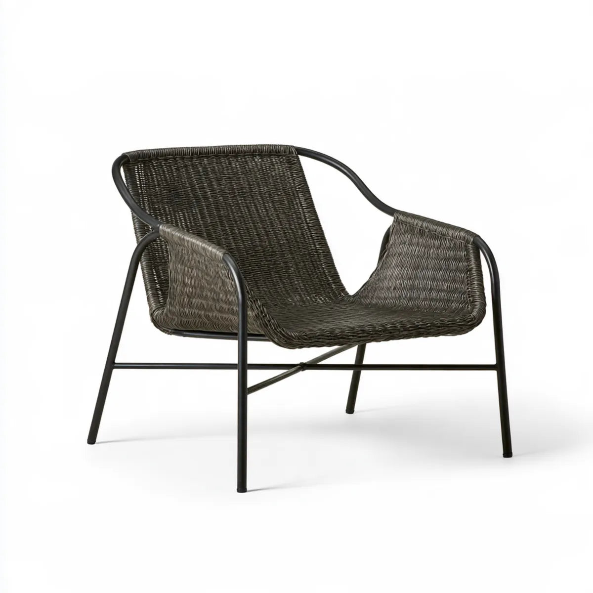 Outdoor Lounge Armchair, 76 x 73 x 78 cm, Black PE Rattan and Powder-Coated Steel