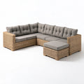 Outdoor PE Rattan L-Shaped Corner Sectional Sofa Set with Ottoman, 280 x 220 x 85 cm, Natural Brown/Gray