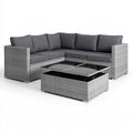 4-Seat L-Shaped Outdoor Sectional Sofa Set with Lift-Top Storage Coffee Table, Gray PE Rattan, 84 x 84 x 32 in