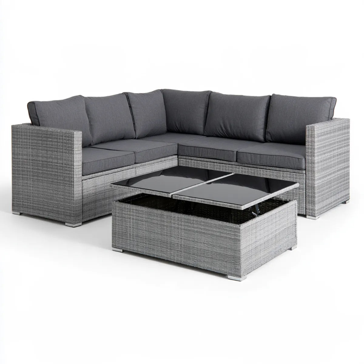 4-Seat L-Shaped Outdoor Sectional Sofa Set with Lift-Top Storage Coffee Table, Gray PE Rattan, 84 x 84 x 32 in