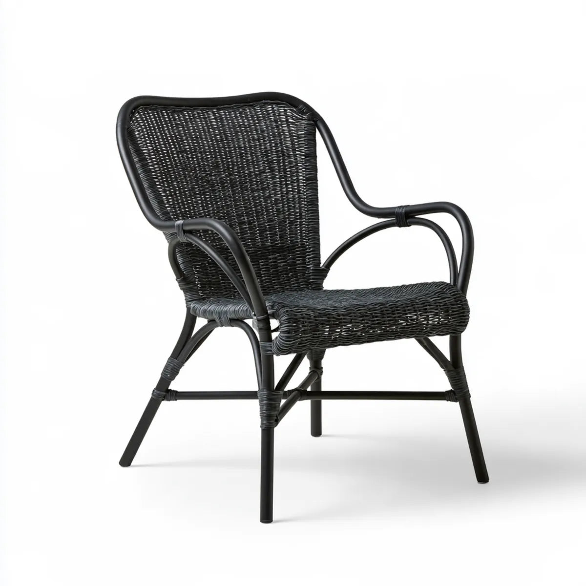 Outdoor Black PE Rattan and Powder-Coated Steel Armchair, 73 x 61 x 86 cm