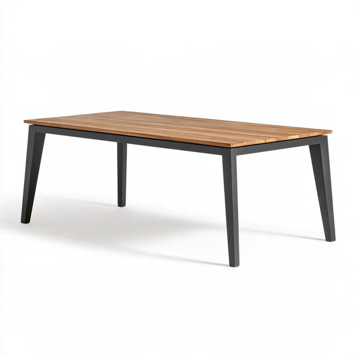 Outdoor Dining Table, 180 x 90 x 75 cm, Brown Wood Top with Black Metal Frame