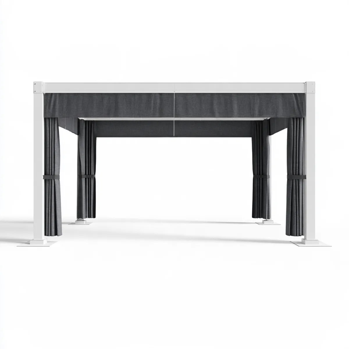 Outdoor 13 ft x 10 ft x 7.5 ft Rectangular Aluminum Pergola Gazebo with Polyester Privacy Curtains, Light Gray/Dark Gray