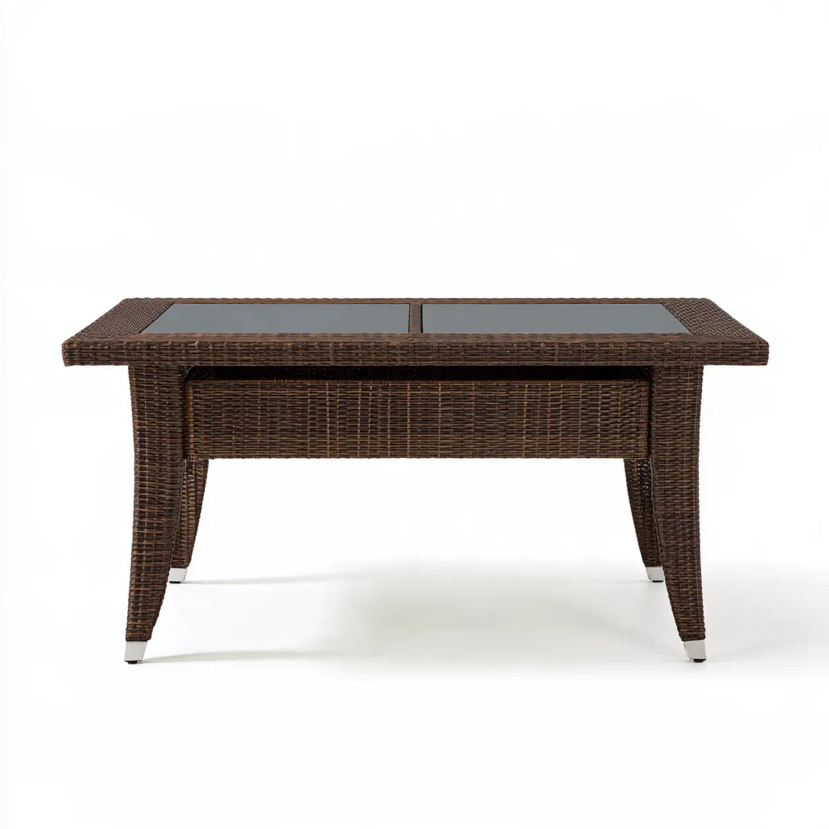 Outdoor Patio Dining Table, 47.2 x 27.6 x 29.1 in, Brown PE Rattan, Rectangular Glass Top