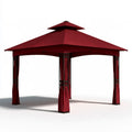 Outdoor 10 ft x 10 ft Red Polyester Gazebo Canopy with Curtains and Steel Frame