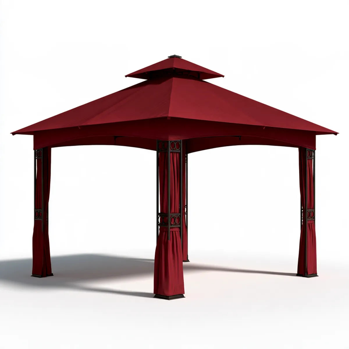Outdoor 10 ft x 10 ft Red Polyester Gazebo Canopy with Curtains and Steel Frame