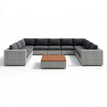 7-Seat U-Shaped Outdoor PE Rattan Sectional Sofa Set with Acacia Wood Coffee Table, 360 x 180 x 75 cm, Gray/Dark Gray/Brown