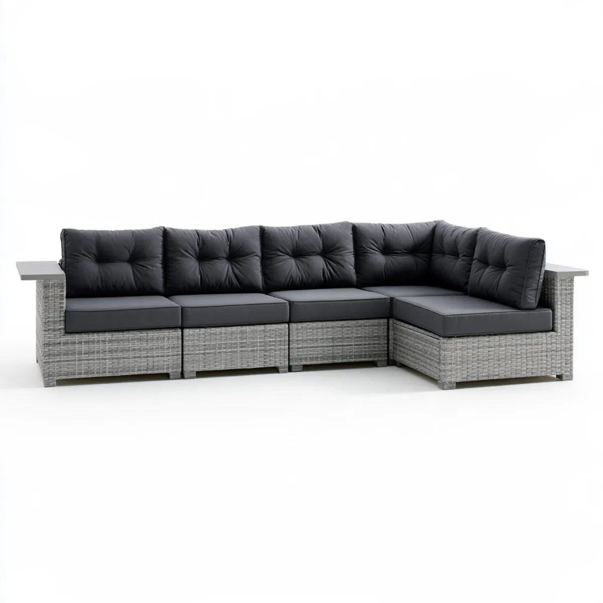4-Piece Outdoor Patio Sectional Sofa Set, Gray PE Rattan with Black Cushions, L-Shaped, 108 x 55 x 30 in